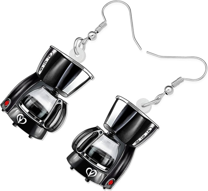 BONSNY Acrylic Dangling Novelty Fun Black Coffee Machine Earrings Hypoallergenic Designer Jewelry Gifts For Women - Image 3